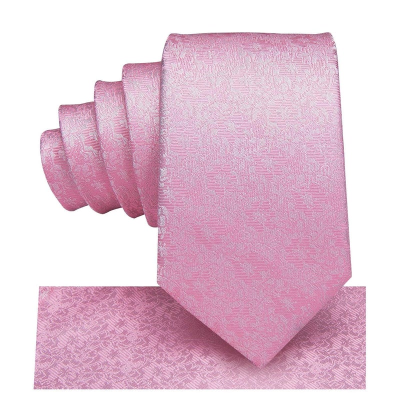 Dubulle Pink Floral Ties for Boys Self Tie Silk Paisely Striped Kids Necktie Pocket Square Set for Age 8-11 Graduation School - Image 2